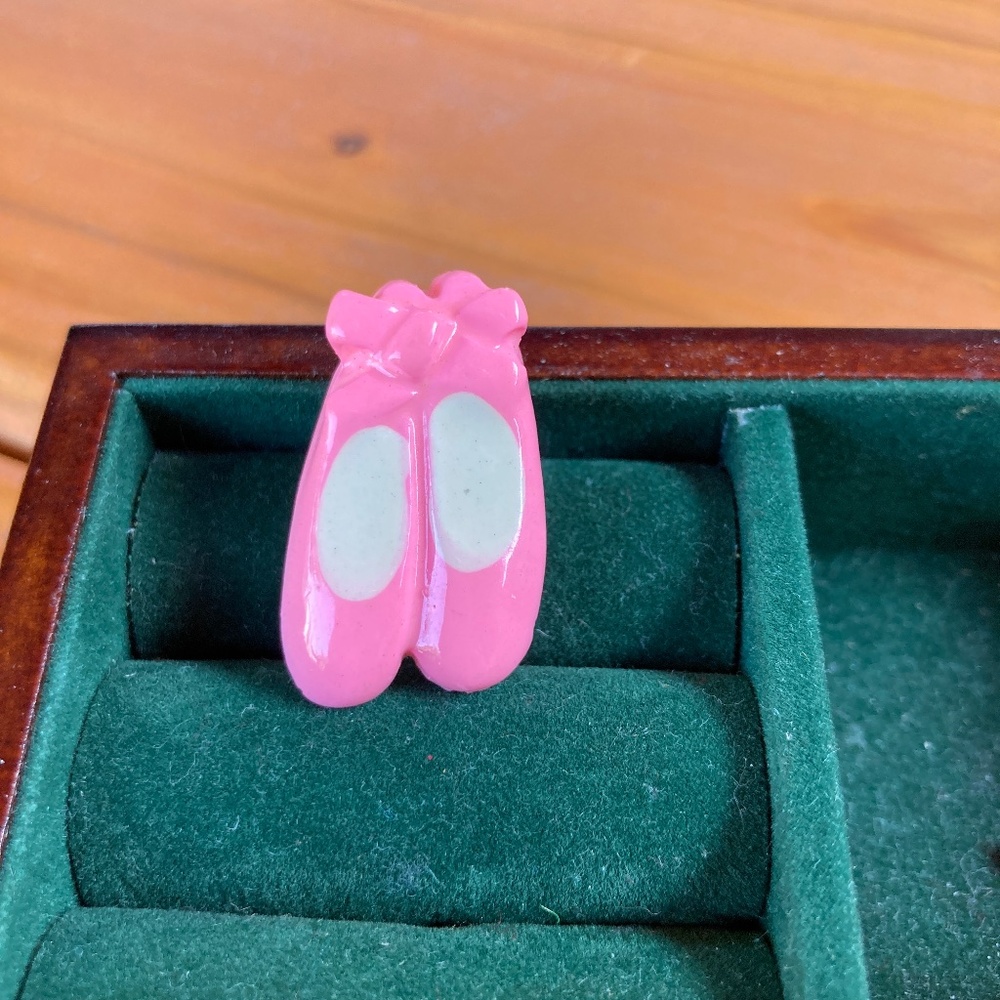 1980's Ballet Shoe Pin Brooch Pink and White Slippers Vintage
